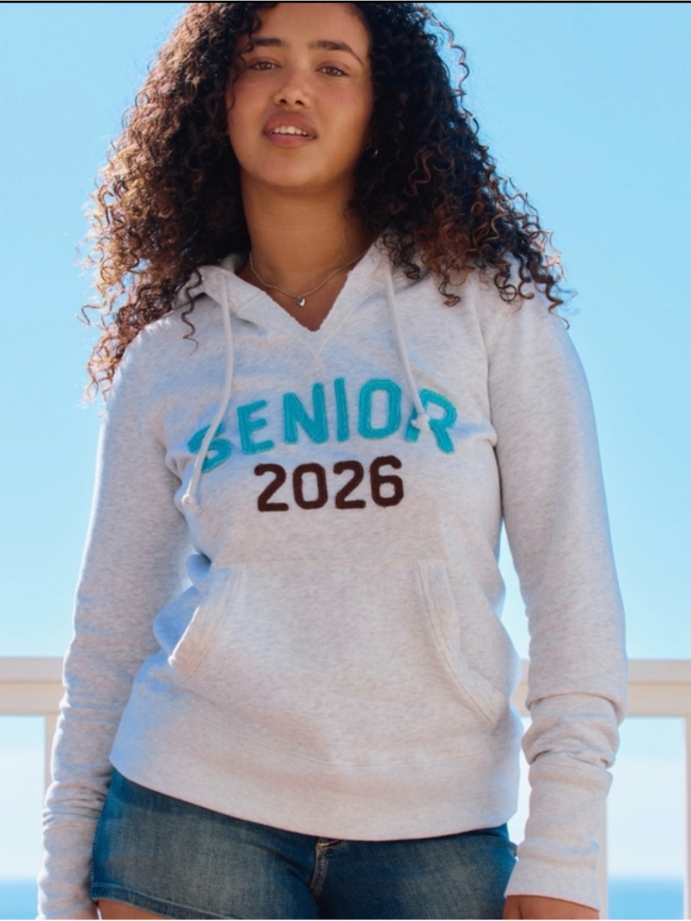 Hollister Women's Senior 2026 Hoodie XL Gray Chenille Patch Pullover